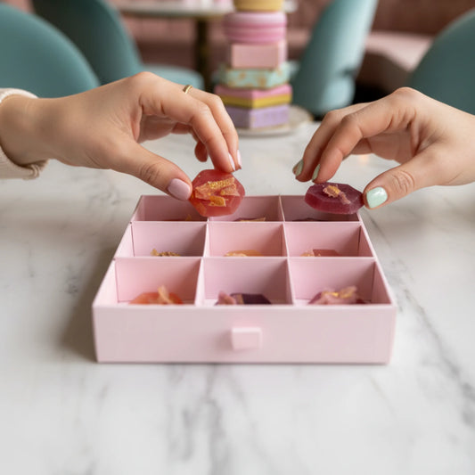 Schoon van 9 eetbare kristallen met rood fruit